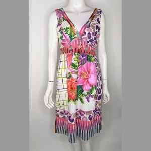 Womens M Cotton Floral Dress Beaded Waist